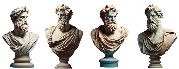 Greek Stoic Philosopher Statue Head, Modern Renaissance Digital Concept Render Isolated Template