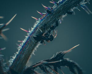Macro pictures with ants having dinner
