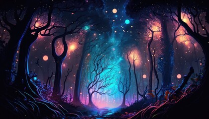 anime magical space forest wallpaper with delusion and illusion effect generative ai
