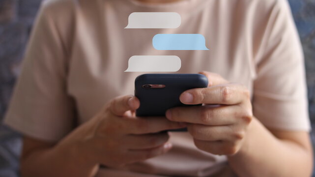 Person hand using smartphone typing, chatting conversation in chat, Woman hands with smartphone and blog Social chat
