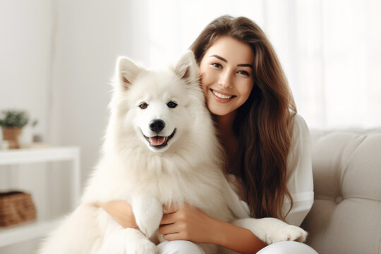  Woman With Dog In Living Room