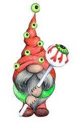 Watercolor Halloween Gnome. Halloween Gnome on the White Background