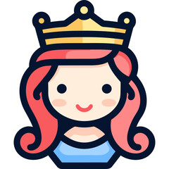 Princess queen wearing golden crown portrait outlined vector
