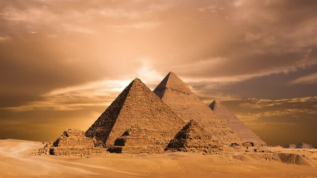 Timelapse of ssunset at Pyramid complex of Giza, in Cairo, Egypt.