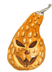 Watercolor Halloween Jack O'lantern. Jack O'lantern on the White Background. Jack-o'-lantern. Halloween Pumpkin