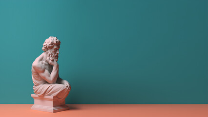 Thinking Man, Stoic Philosopher Greek Roman Style Statue, Modern Renaissance Minimalist Digital Concept