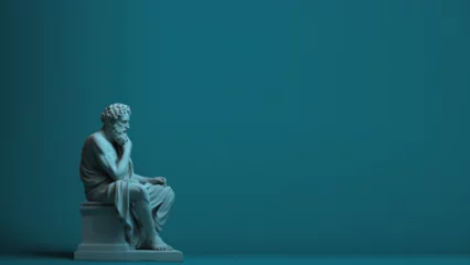 Fotobehang Thinking Man, Stoic Philosopher Greek Roman Style Statue, Modern Renaissance Minimalist Digital Concept © Anson