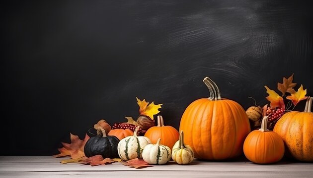Pumpkin illustration background image on simple wooden background, Thanksgiving festival
