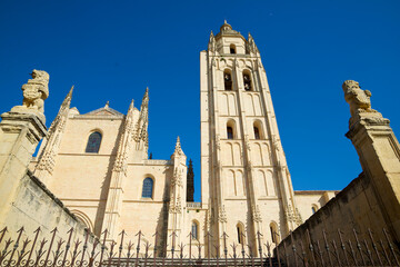 Fototapeta na wymiar View of the cathedral of the city of Segovia, Castilla Leon in Spain.