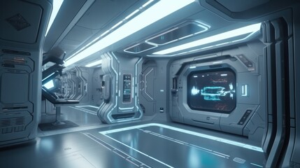 Sci-fi interior design space station, future room generative ai
