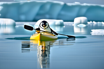 Penguin paddling in a kayak.
Generative AI