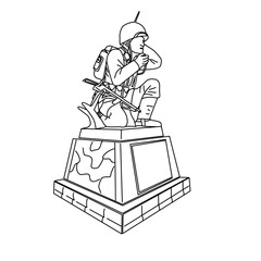 War soldier line art icon sending a code with his radio
