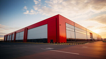 Fototapeta na wymiar Logistics center, warehouse or large retail store under a blue sky. Generative AI