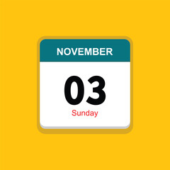 sunday 03 november icon with yellow background, calender icon