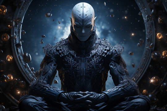 An Alien god meditating and harnessing his inner power, Generative AI