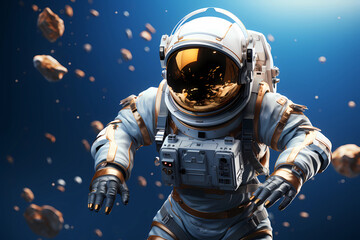 Photograph of an astronaut running away from an explosion in outer space, Generative AI