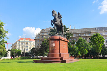 Equestrian statue of Ferenc Rakoczi II in Budapest, Hungary