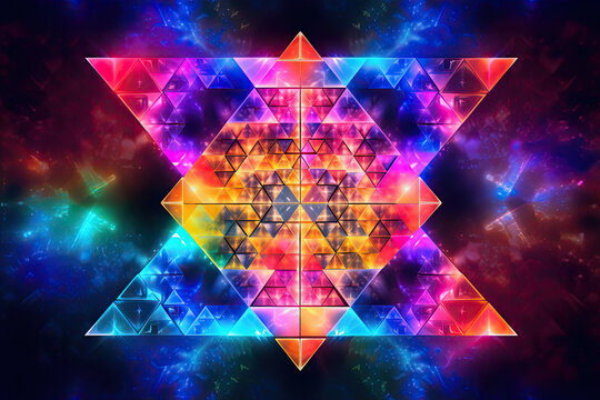 Sacred Geometry Illustration Octahedron Background with Glowing Aura, Generative AI
