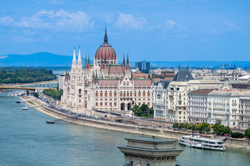 Fototapeta na wymiar East bank of the Danube river, Hungarian parliament in Budapest, Hungary