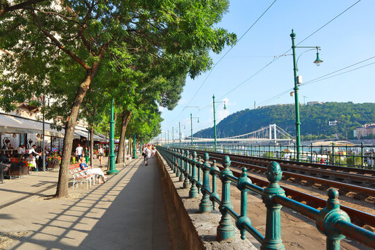 Dunakorzo - the Danube embankment is located on the Pest side of Budapest, Hungary