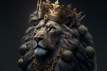 A lion wearing a crown. Generative AI
