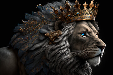 A lion wearing a crown. Generative AI