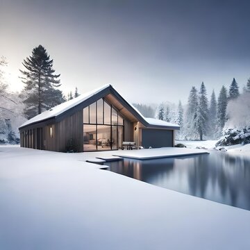 Architectural rendering winter scenes with property CGI and 3D renders, Our CGI architecture showcases stunning architectural visualization capturing the beauty of snowy landscapes in exquisite detail