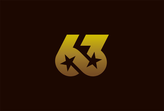 Number 63 Logo, Monogram number 63 formed from the infinity symbol with a star in the negative space, usable for business and anniversary logos, flat design logo template, vector illustration