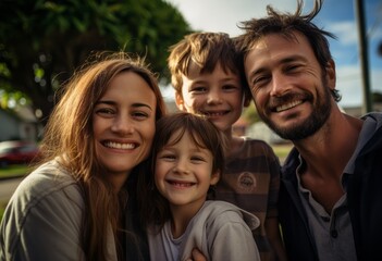 Parents smiling with children