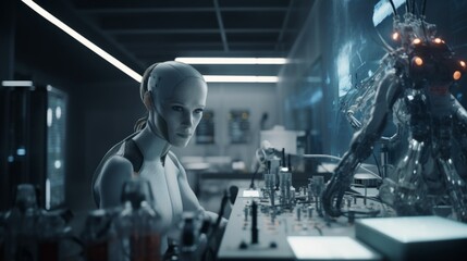 AI Artificial intelligence Model Roboter working in Laboratory. AI Generative