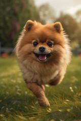Pomeranian dog running outside