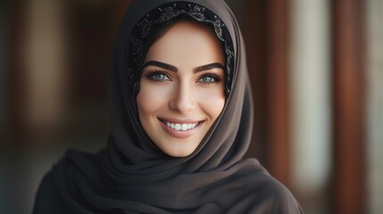 Naklejka premium Arabic muslim woman wearing black hijab