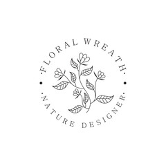 Elegant floral and leaf frame. Delicate botanical vector illustration for labels, spas, corporate identity, and wedding invitations