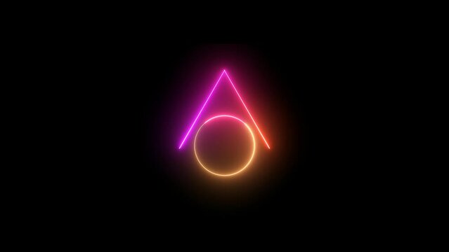 Glowing triangle and circle rotation . neon frame animation. 