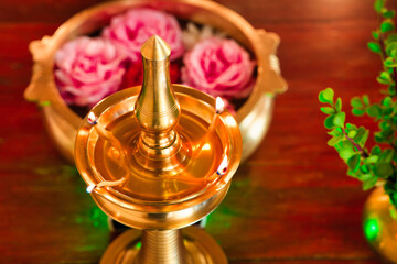 Oil Wick Brass Diya Indian Stand Decor, Deepak  for Diwali Home Decor and  Kerela Lamp