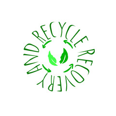 Vector illustration of leaf and circular text about recycling and recovery