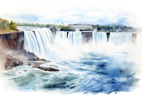 Niagra Falls clip art watercolor illustration