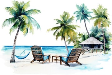Naklejka na ściany i meble Maldives clip art watercolor illustration