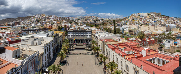Panoramic view of the historic center of the city of Las Palmas , from the top of the cathedral, Las Palmas de Gran Canaria, Spain - obrazy, fototapety, plakaty