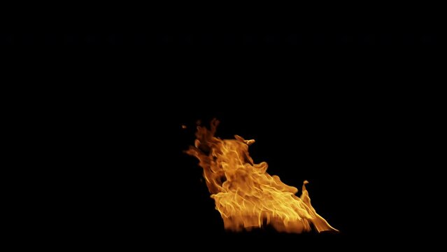 Small flames of fire on a black background. Hot realistic fire in 4K with no background, easy to use on your footage. Variation 02