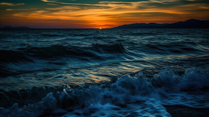 Obraz premium The sky erupts in vibrant colors, as the sun sets over the Pacific Ocean, at Sunrise.