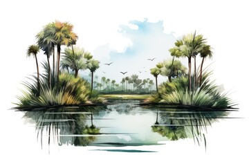 Obraz premium Everglades clip art watercolor illustration