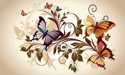 Butterflies and flowers. vector illustration