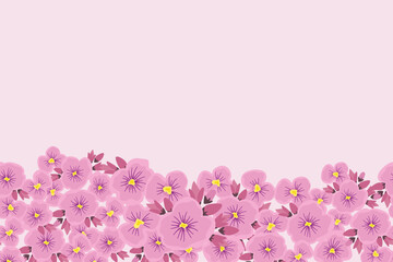 Fototapeta na wymiar pink flowers border. Flower floral border background banner frame vector illustration for Mother’s day, father’s day, valentines, spring, summer, anniversary, decoration. Horizontal flat design.