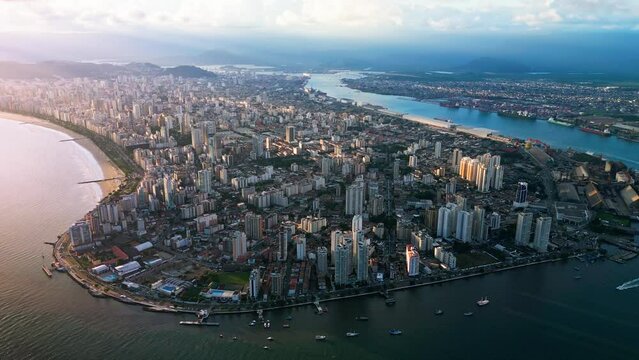 Aerial view of a seaside town in Brazil. 