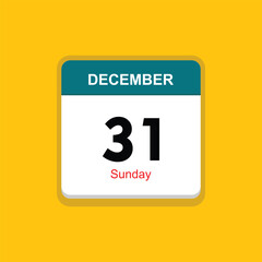 sunday 31 december icon with yellow background, calender icon