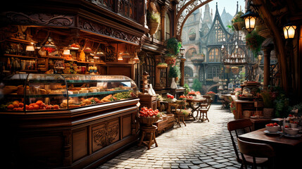 Cozy French Bakery featuring a Charming Storefront and Delightful Treats. Generative AI.