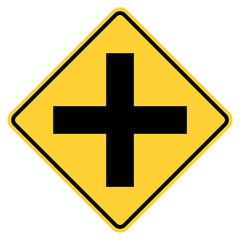 Transparent PNG format Vector graphic of a usa crossroad highway sign. It consists of two black lines crossing each other at right angles within a black and yellow square tilted to 45 degrees