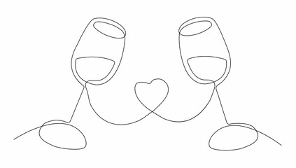 Glass, wine glass in line art style, one solid line. National Wine Day. Holiday concept, logo. Template for background, banner, card, poster with text inscription.