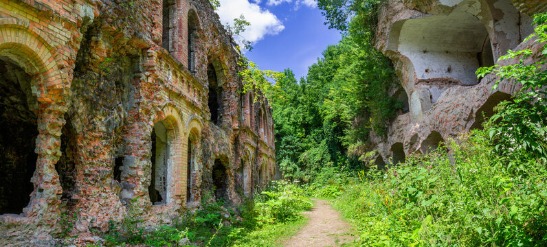 Ruins of the Tarakaniv Fort (Dubno Fort, Dubno New Castle). Defense architectural monument of the 19th century. Dubno, Ukraine